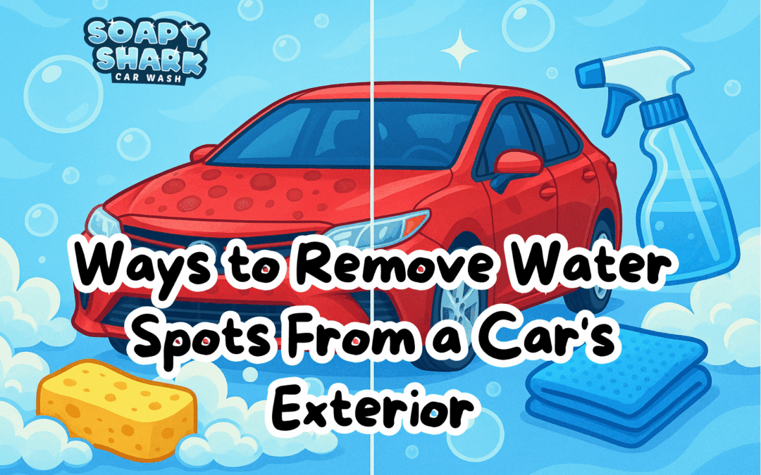 Visual guide on techniques for eliminating water spots from a car's exterior finish